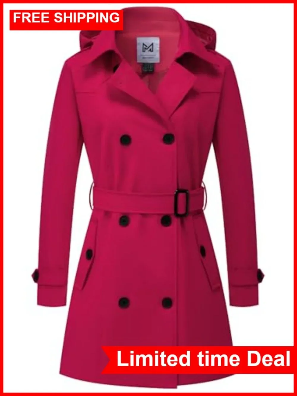 Double-Breasted Belted Trench Coat Water Resistant Wrinkle Resistant
